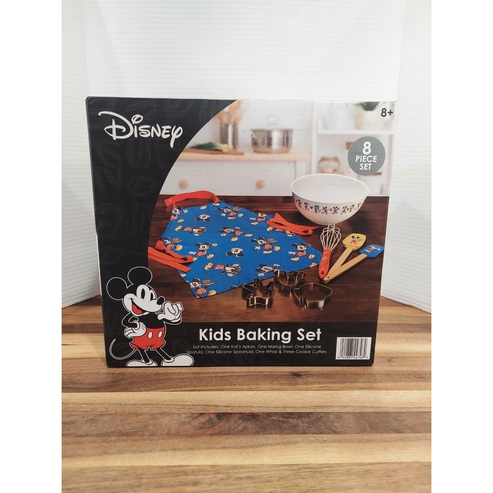 Disney Mickey Mouse Kids 8-Piece Baking Set with Apron, Bowl & Cookie Cutter NEW